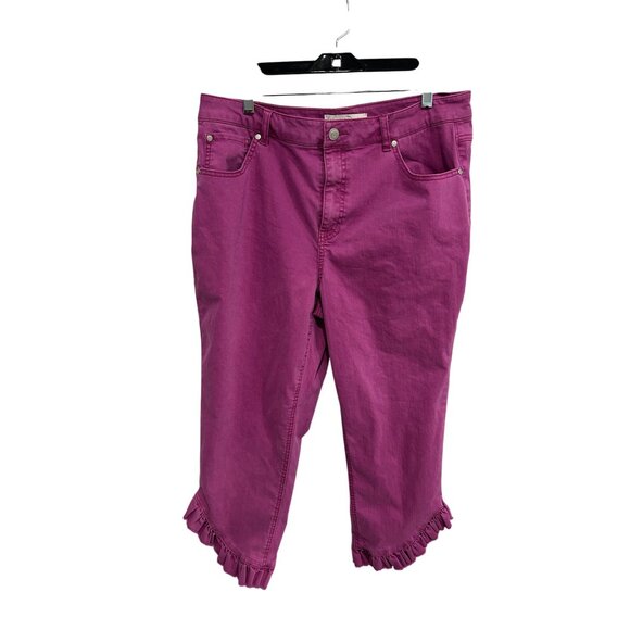 Cato Est 1946 Denim High Rise Ruffle Hem Capri Jeans Pink Sz 16 Barbie Core - Picture 1 of 10
